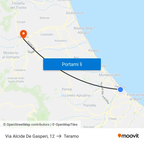 Via Alcide De Gasperi, 12 to Teramo map
