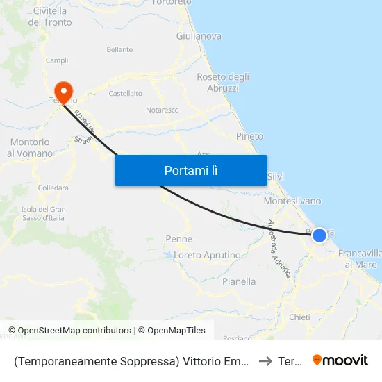 (Temporaneamente Soppressa) Vittorio Emanuele II - Bar Lucio to Teramo map