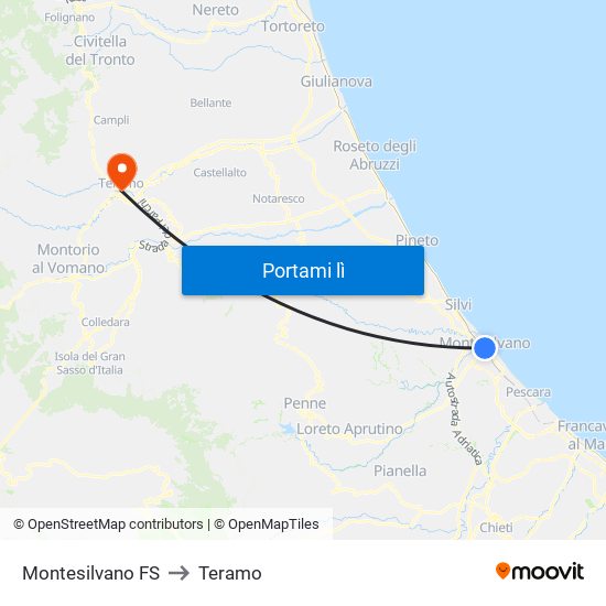 Montesilvano FS to Teramo map