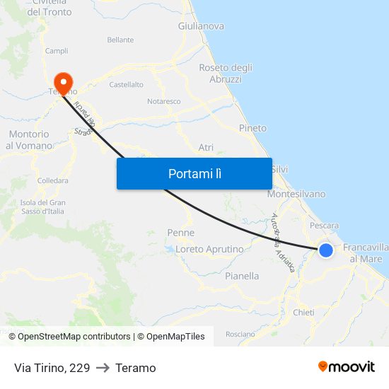 Via Tirino, 229 to Teramo map