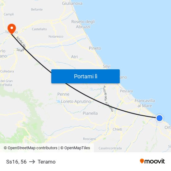 Ss16, 56 to Teramo map