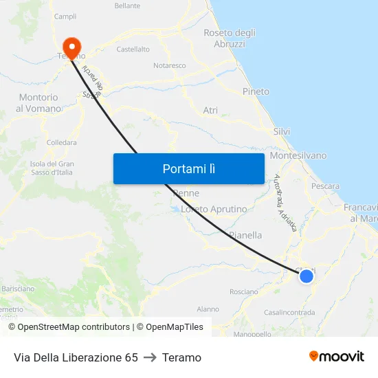 Liberazione - Amendola to Teramo map