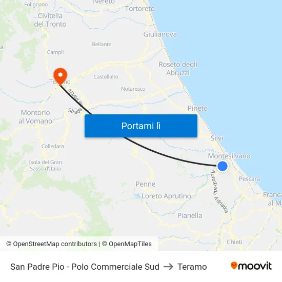 San Padre Pio - Polo Commerciale Sud to Teramo map