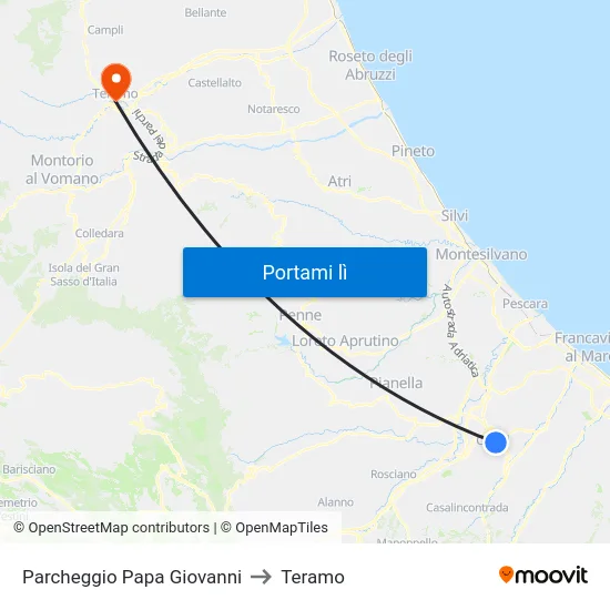 Parcheggio Papa Giovanni to Teramo map