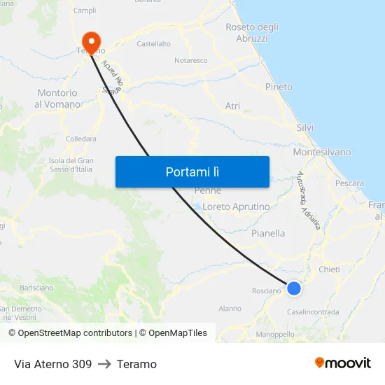 Via Aterno  309 to Teramo map