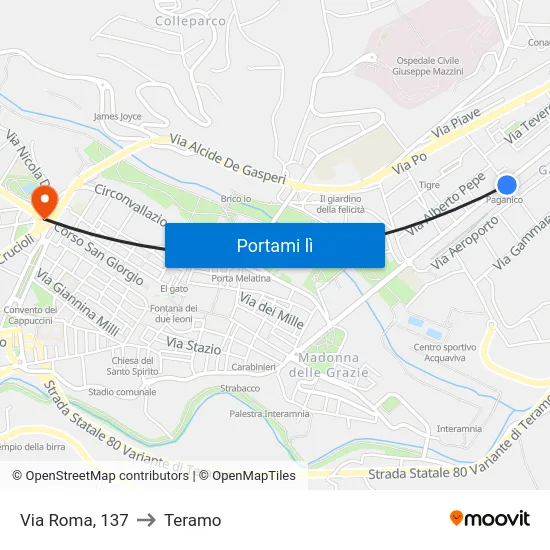 Via Roma, 137 to Teramo map