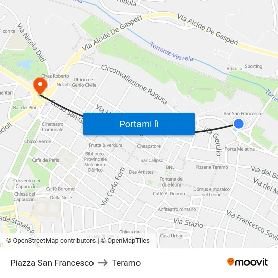 Piazza San Francesco to Teramo map