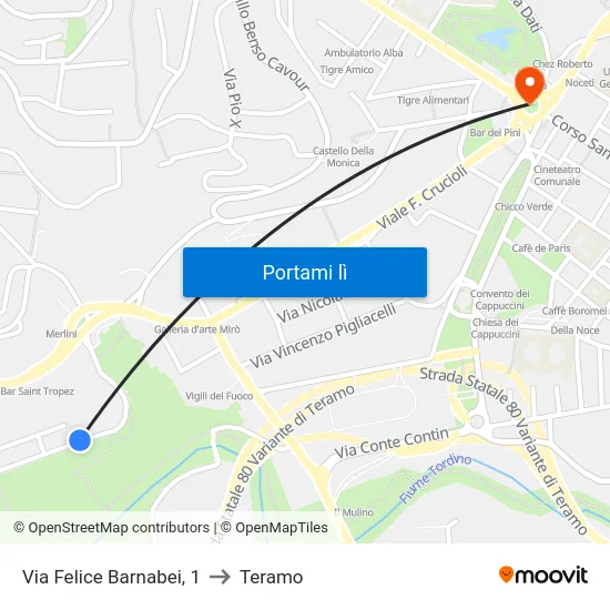 Via Felice Barnabei, 1 to Teramo map