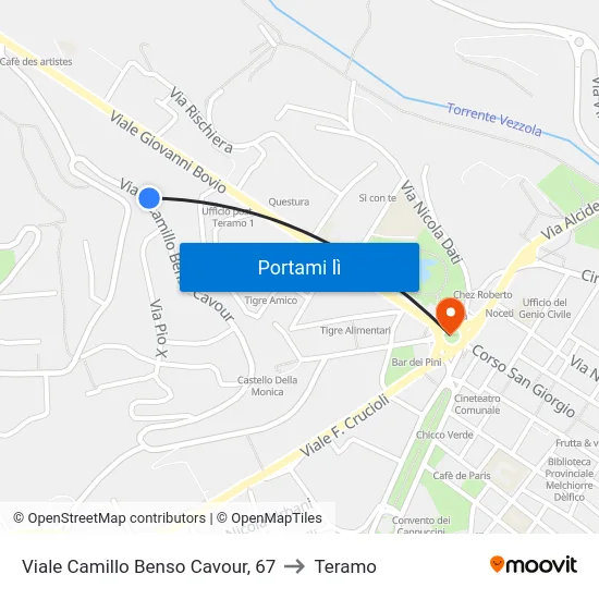 Viale Camillo Benso Cavour, 67 to Teramo map