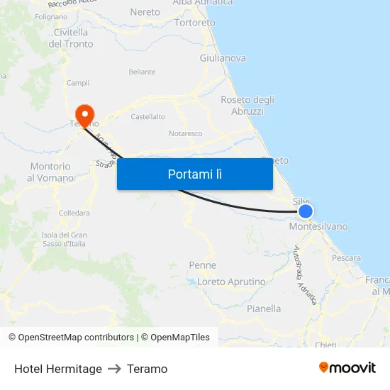 Hotel Hermitage to Teramo map