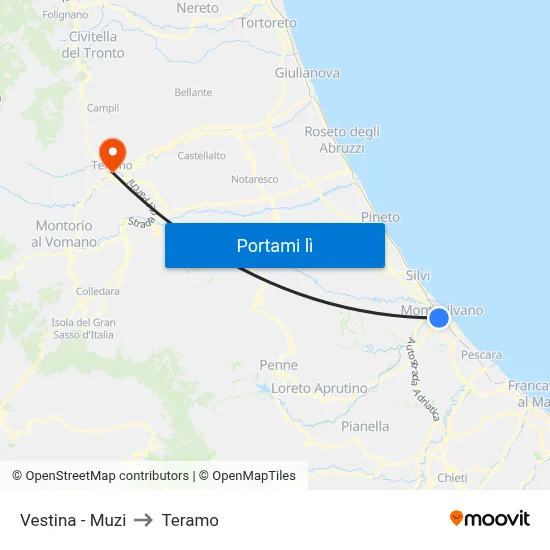 Vestina - Muzi to Teramo map
