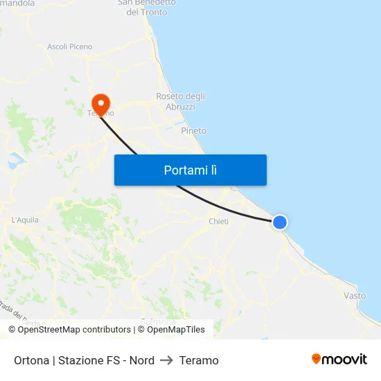 Ortona | Stazione FS - Nord to Teramo map