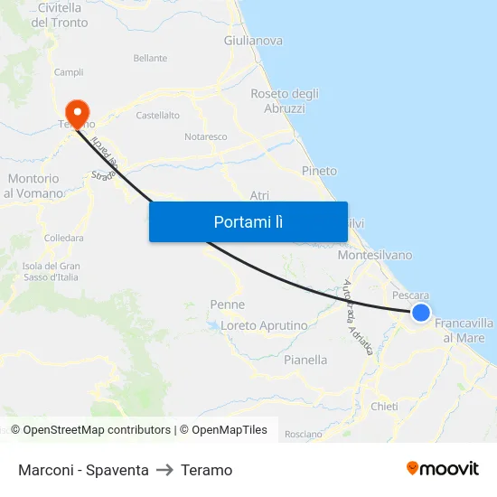 Marconi - Spaventa to Teramo map