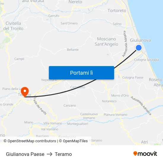 Giulianova Paese to Teramo map