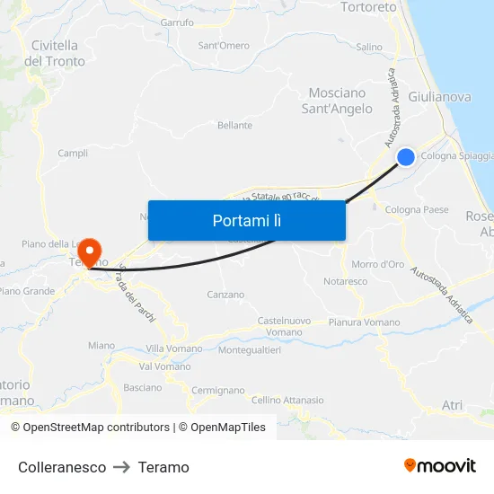Colleranesco to Teramo map
