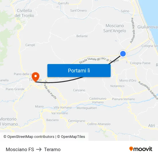 Mosciano FS to Teramo map