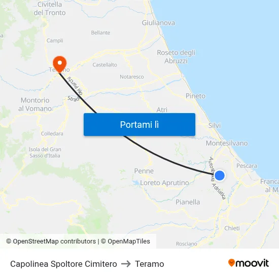 Capolinea Spoltore Cimitero to Teramo map