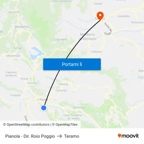Pianola - Dir. Roio Poggio to Teramo map