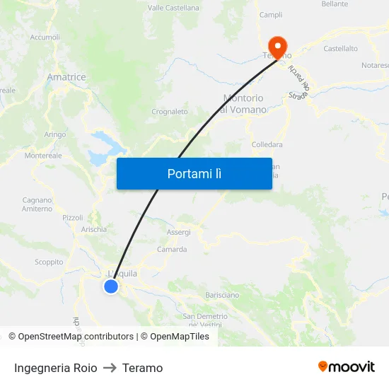 Ingegneria Roio to Teramo map