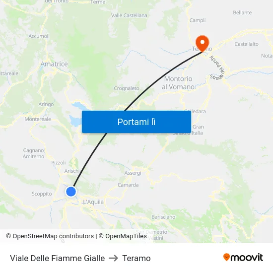 Viale Delle Fiamme Gialle to Teramo map