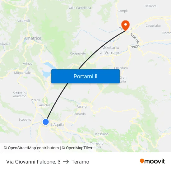 Via Giovanni Falcone, 3 to Teramo map