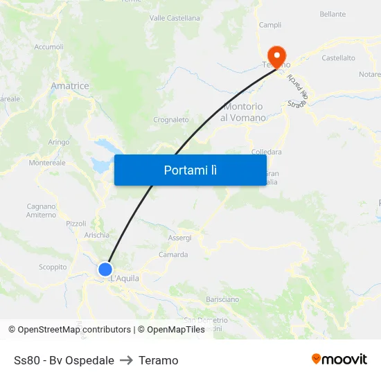 Ss80 - Bv Ospedale to Teramo map