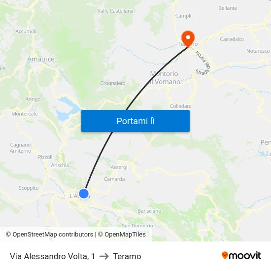 Via Alessandro Volta, 1 to Teramo map