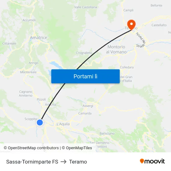 Sassa-Tornimparte FS to Teramo map