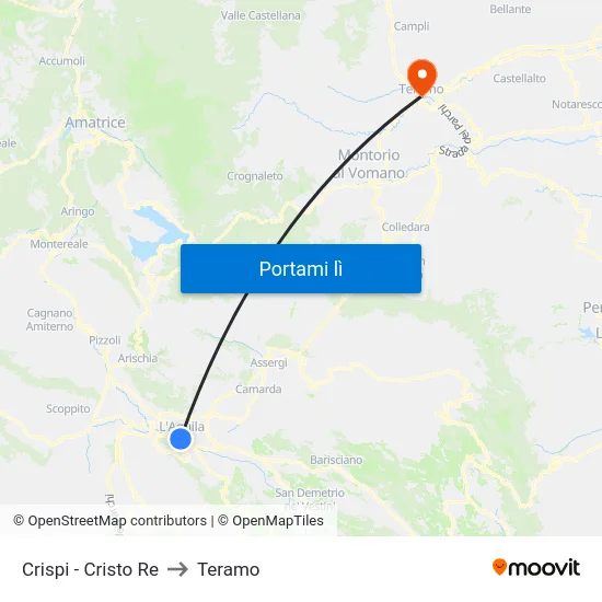 Crispi - Cristo Re to Teramo map