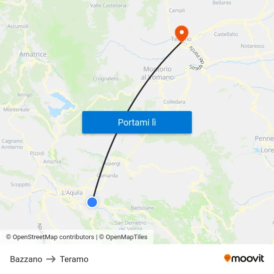 Bazzano to Teramo map