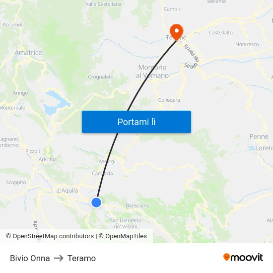 Bivio Onna to Teramo map