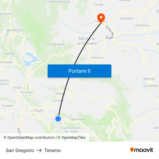 San Gregorio to Teramo map