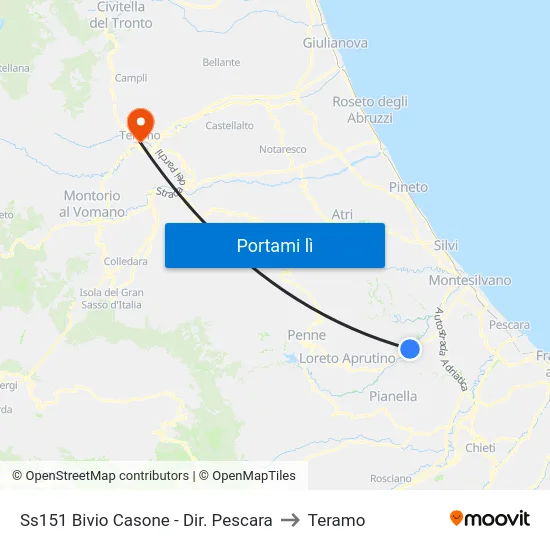 Ss151 Bivio Casone - Dir. Pescara to Teramo map