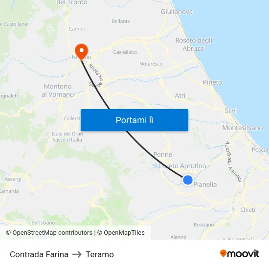 Contrada Farina to Teramo map