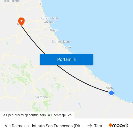 Via Dalmazia - Istituto San Francesco (Dir Vasto) to Teramo map