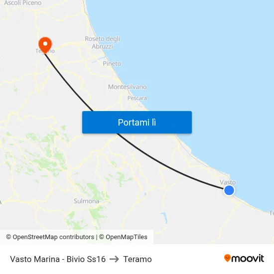 Vasto Marina - Bivio Ss16 to Teramo map