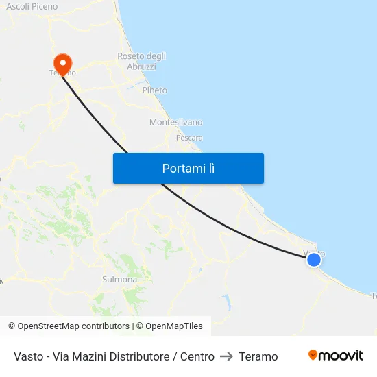 Vasto - Via Mazini Distributore / Centro to Teramo map