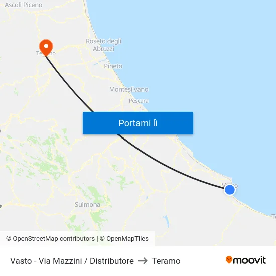 Vasto - Via Mazzini / Distributore to Teramo map
