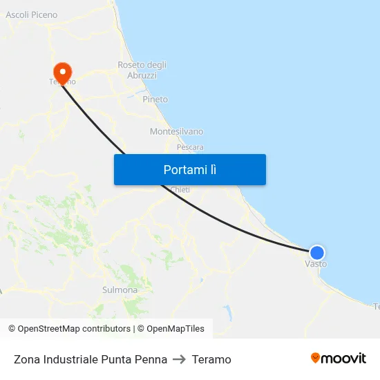 Zona Industriale Punta Penna to Teramo map