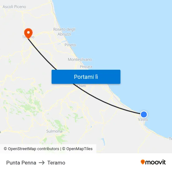 Punta Penna to Teramo map