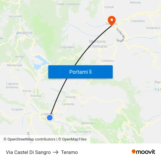 Via Castel Di Sangro to Teramo map
