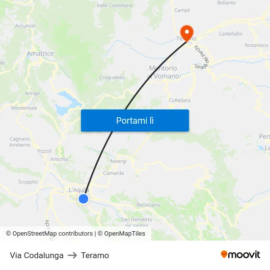 Via Codalunga to Teramo map