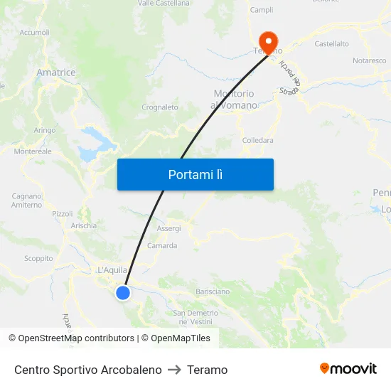 Centro Sportivo Arcobaleno to Teramo map