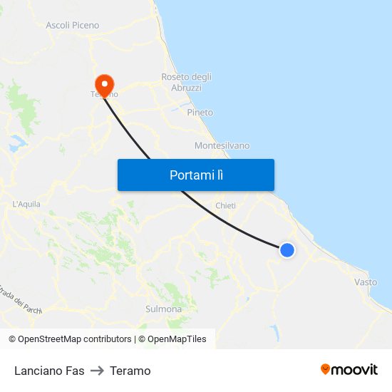 Lanciano Fas to Teramo map