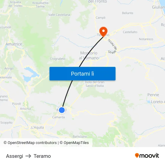 Assergi to Teramo map