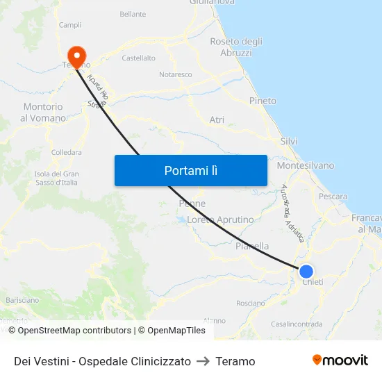 Dei Vestini - Ospedale Clinicizzato to Teramo map