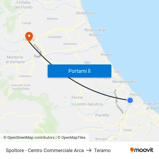 Spoltore - Centro Commerciale Arca to Teramo map