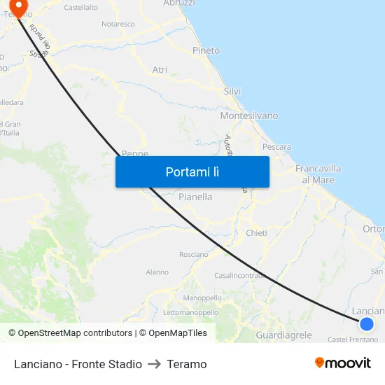 Lanciano - Fronte Stadio to Teramo map