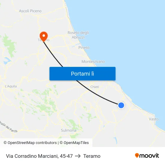 Via Corradino Marciani, 45-47 to Teramo map