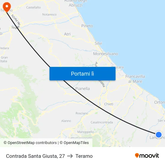 Contrada Santa Giusta, 27 to Teramo map